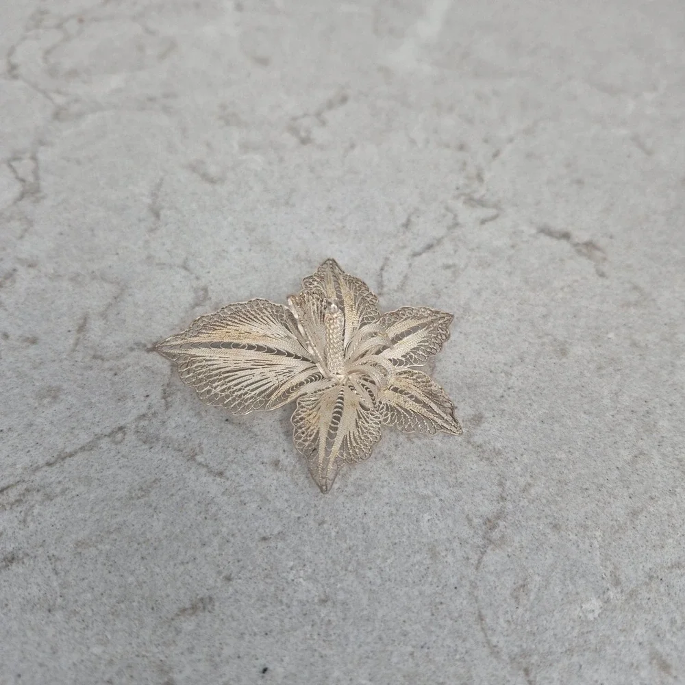 Unbranded Brooch 925 Sterling Silver Filigree Orchid Flower OS Silver Women